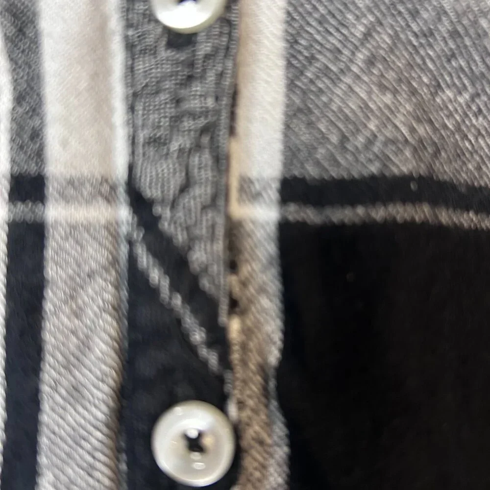 Justice Girls‎ Plaid Button Down Shirt Black White Flannel Long Sleeve Size 18